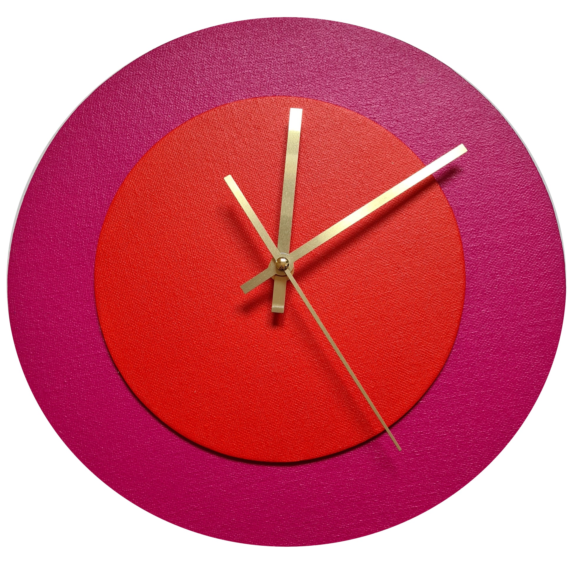 Pop Art Wanduhr Magenta  Hellrot mit goldenen Zeigern 30 cm rund
