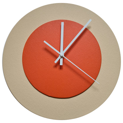 Pop Art Wanduhr Creme Orange mit  weißen Zeigern 30 cm rund