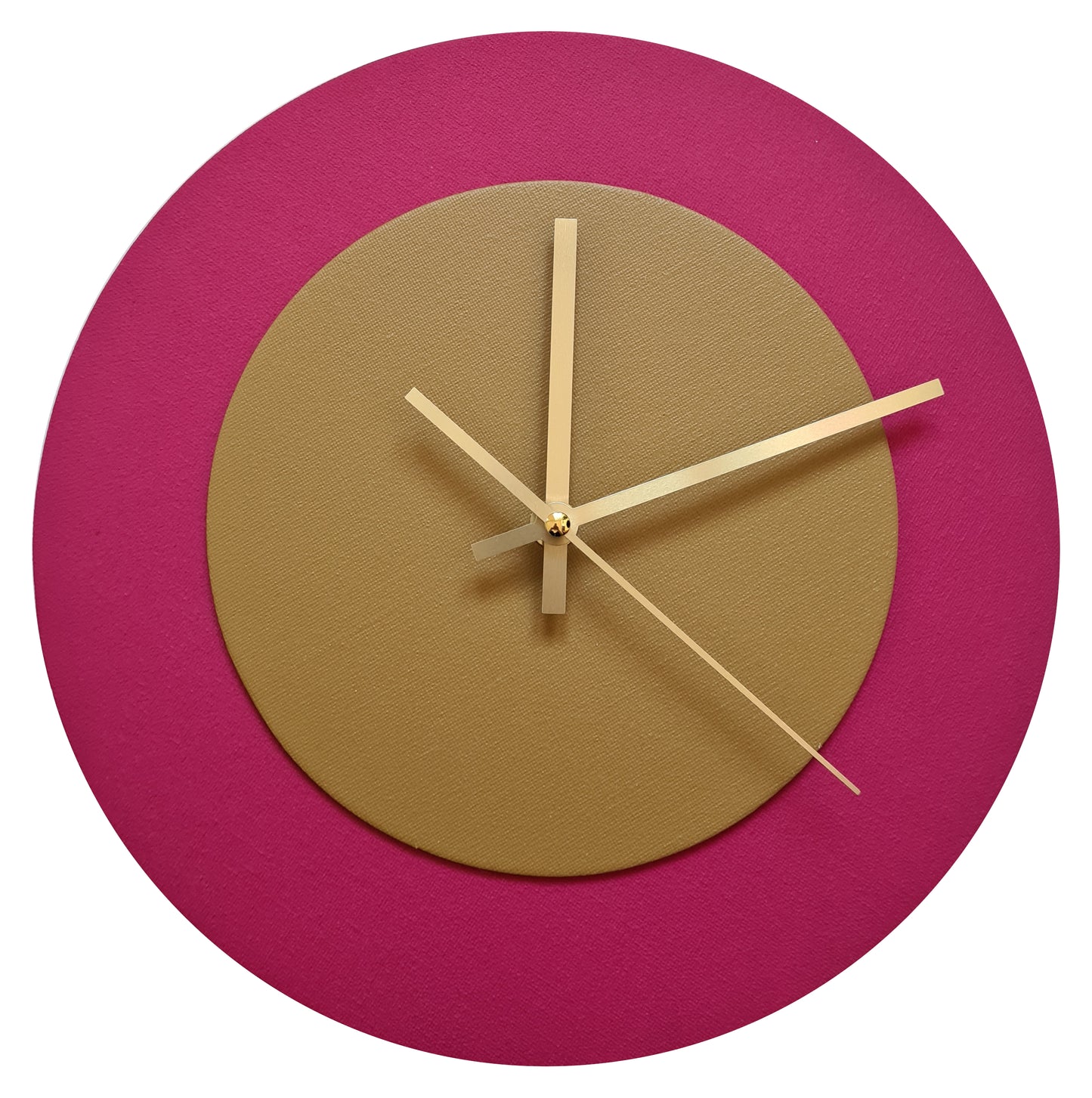 Pop Art Wanduhr Magenta  Hellbraun mit goldenen Zeigern 30 cm rund
