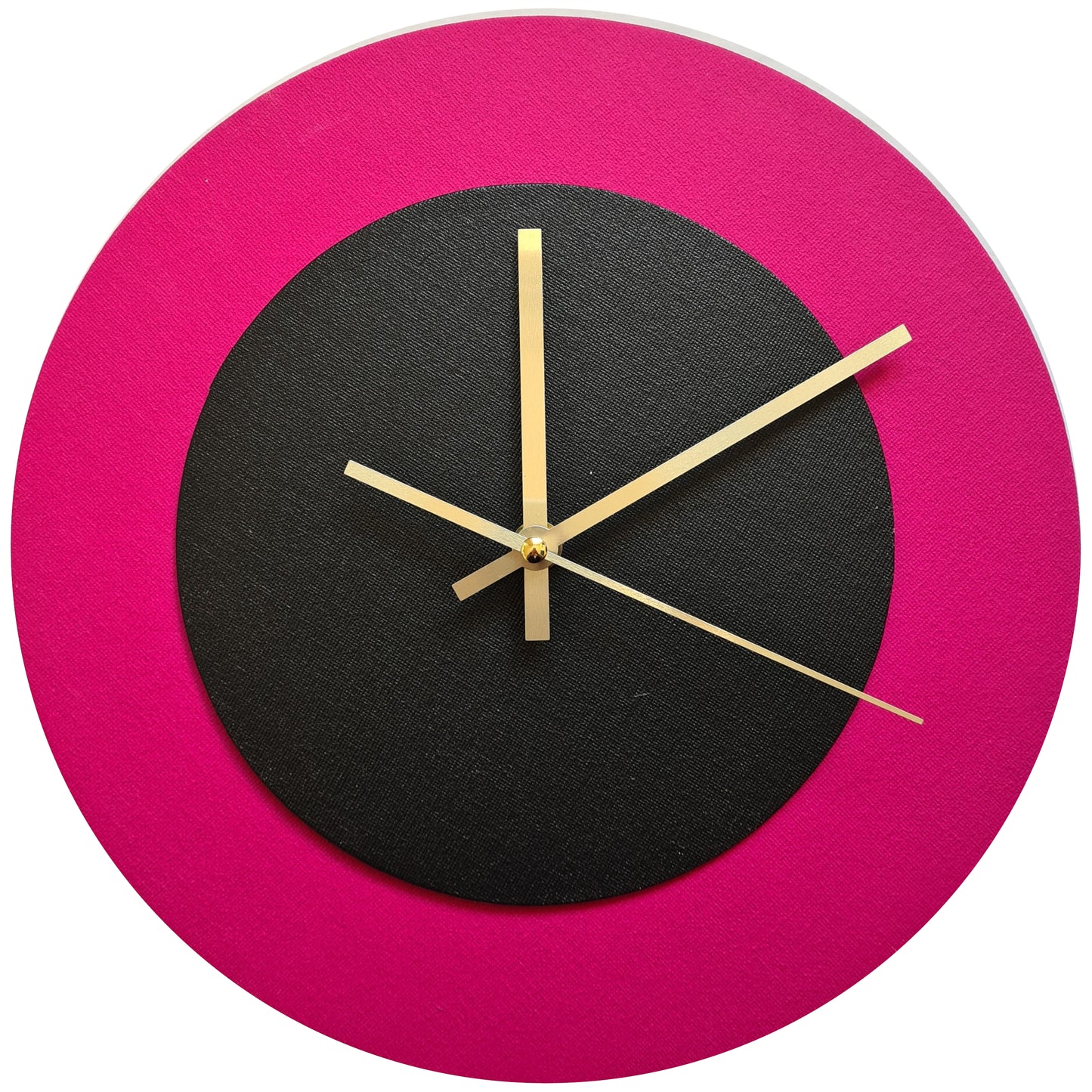 Pop Art Wanduhr Magenta  Schwarz mit goldenen Zeigern 30 cm rund
