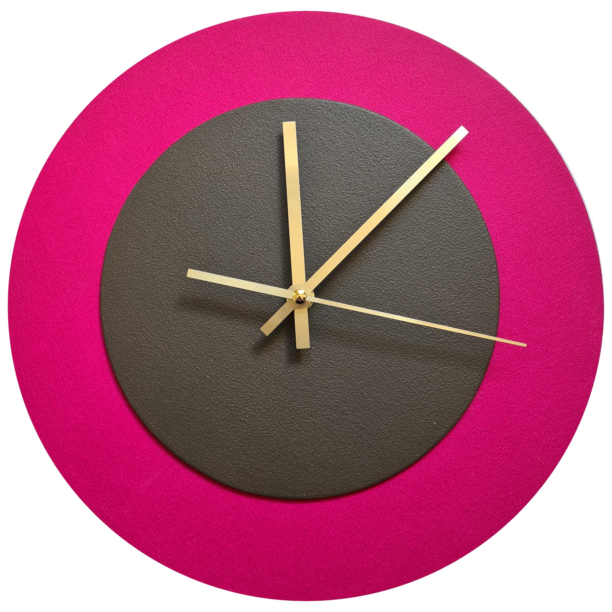 Pop Art Wanduhr Magenta  Dunkelbraun mit goldenen Zeigern 30 cm rund
