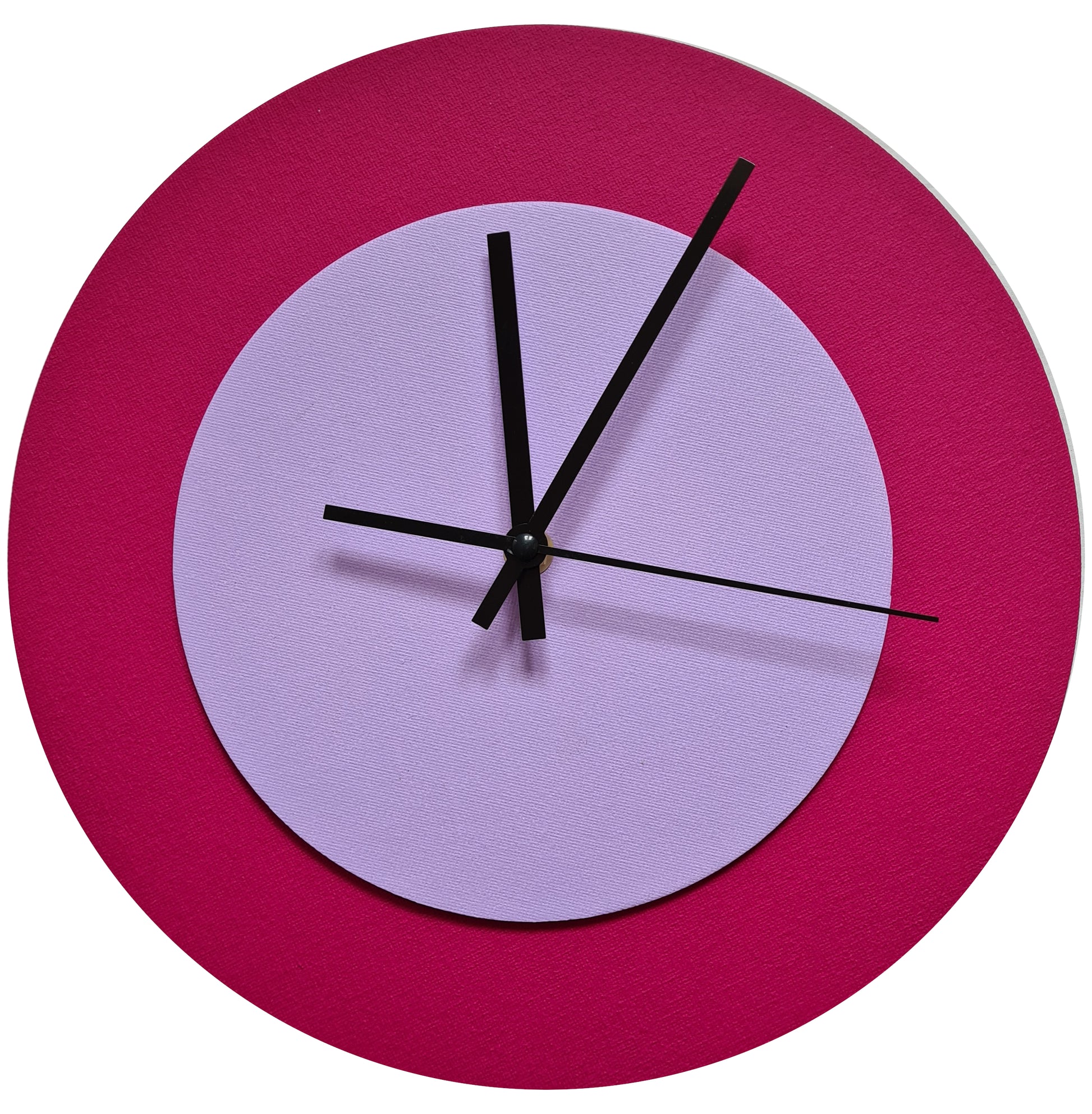 Pop Art Wanduhr Magenta  Fliederfarben mit schwarzen Zeigern 30 cm rund

