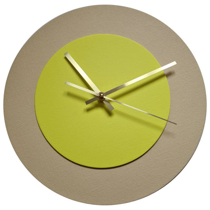 Pop Art Wanduhr Creme Hellgelb mit goldenen Zeigern 30 cm rund
