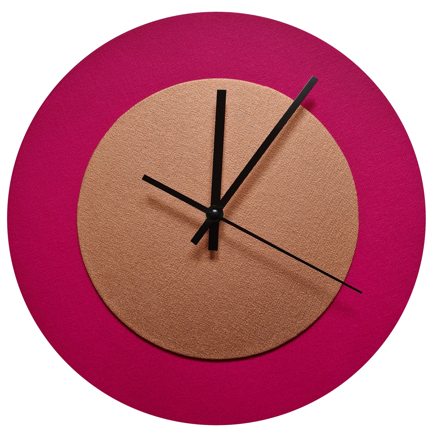 Pop Art Wanduhr Magenta  Bronzefarben mit  schwarzen Zeigern 30 cm rund
