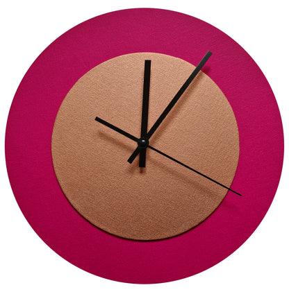 Pop Art Wanduhr Magenta  Bronzefarben mit  schwarzen Zeigern 30 cm rund
