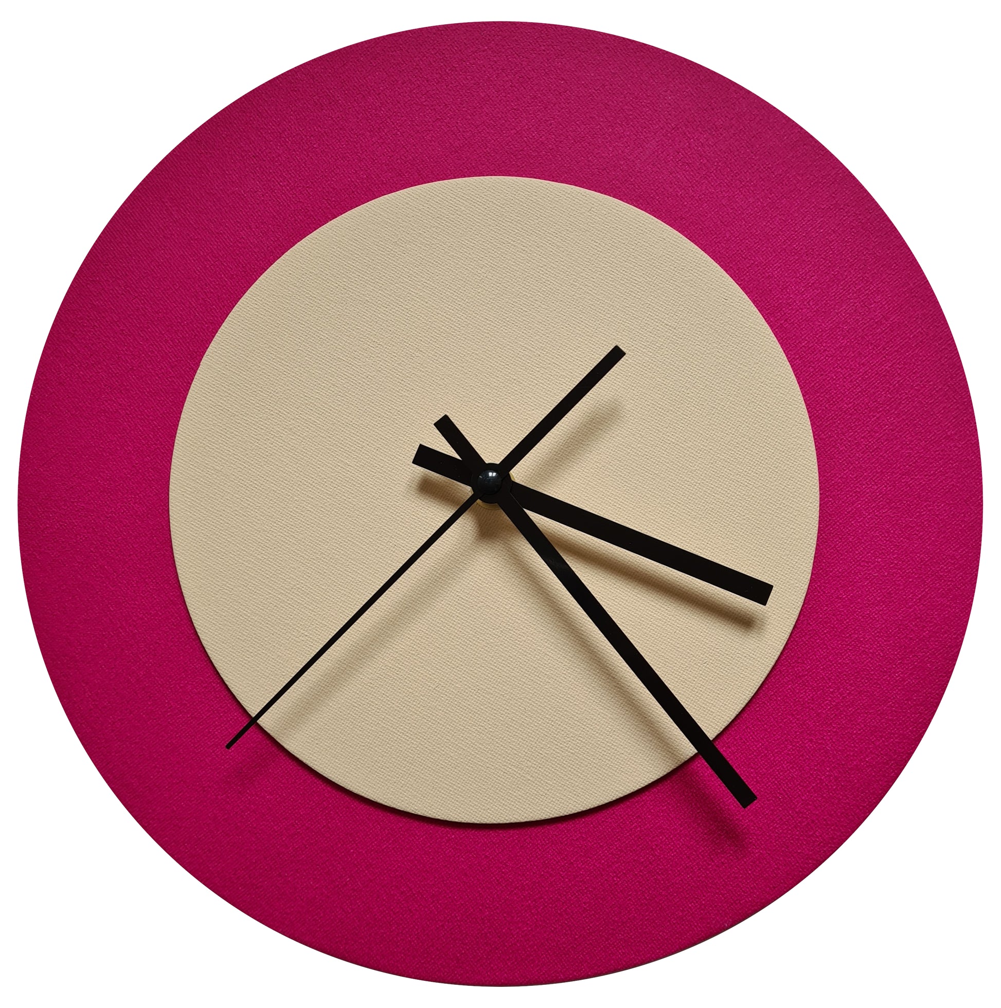 Pop Art Wanduhr Magenta  Cremefarben mit schwarzen Zeigern 30 cm rund
