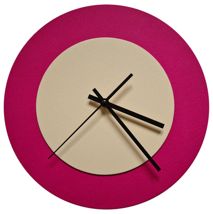 Pop Art Wanduhr Magenta  Cremefarben mit schwarzen Zeigern 30 cm rund
