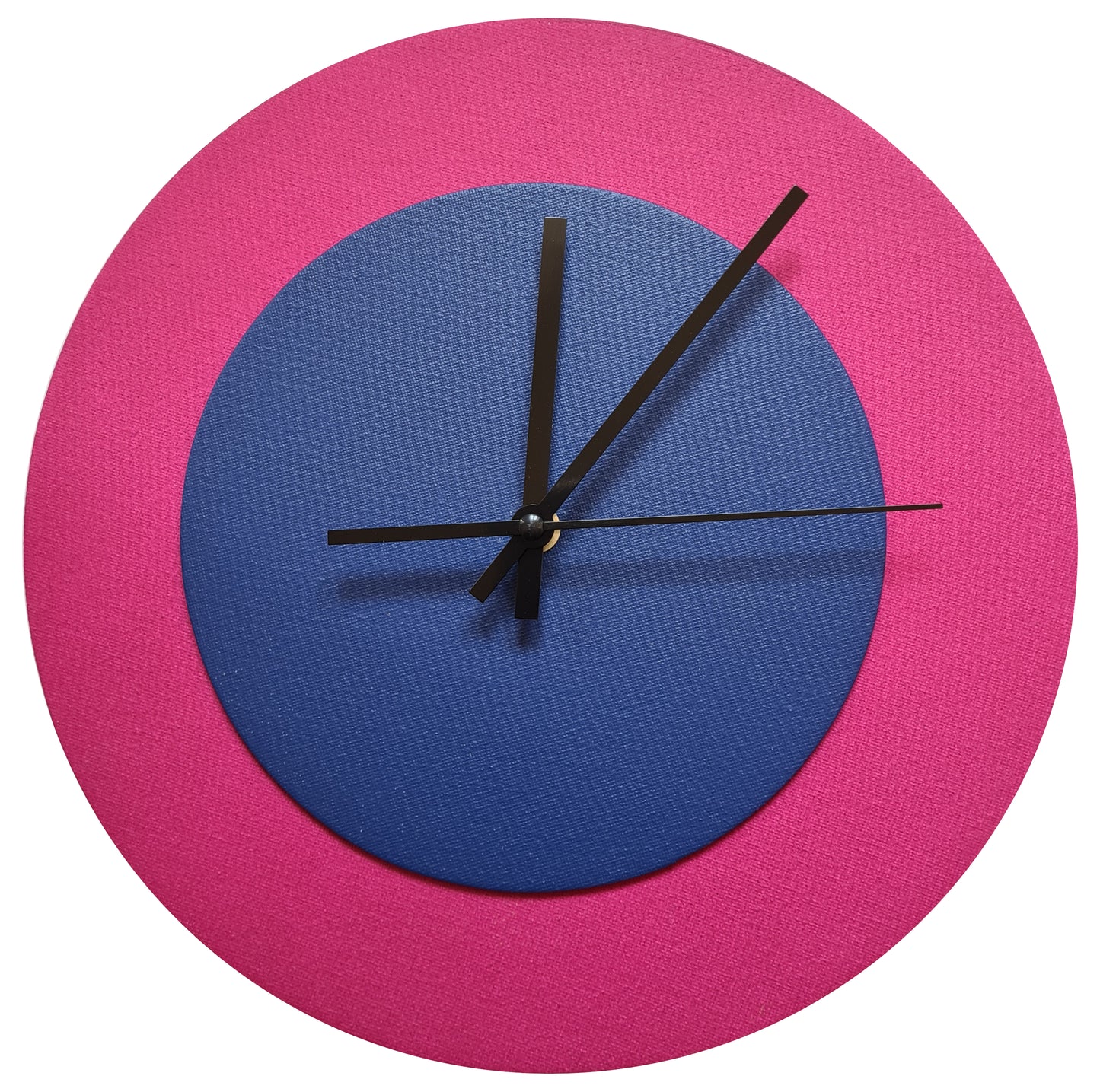 Pop Art Wanduhr Magenta  Dunkelblau mit schwarzen Zeigern 30 cm rund
