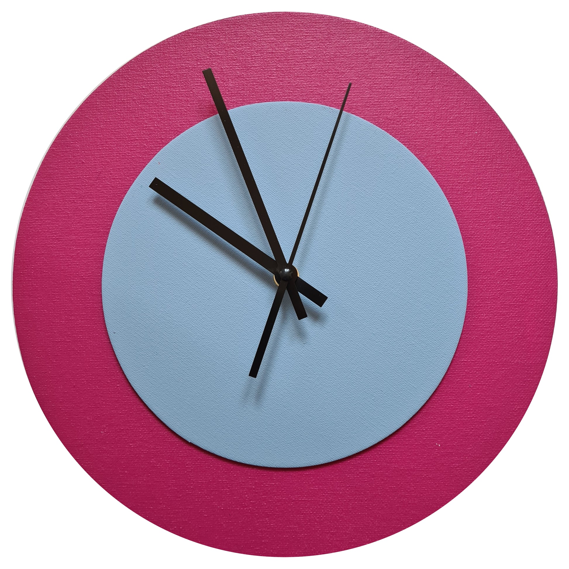Pop Art Wanduhr Magenta Hellblau  mit schwarzen Zeigern 30 cm rund
