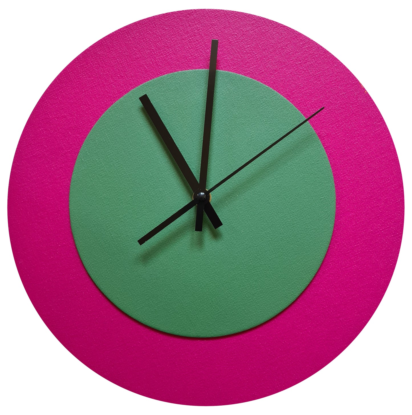 Pop Art Wanduhr Magenta  Laubgrün mit schwarzen Zeigern 30 cm rund

