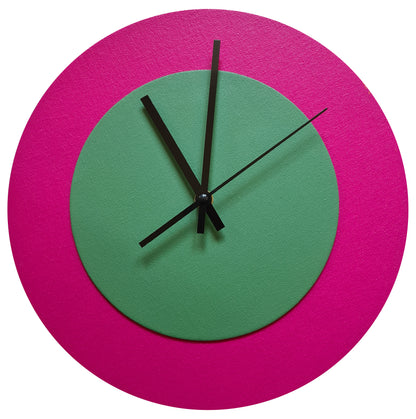 Pop Art Wanduhr Magenta  Laubgrün mit schwarzen Zeigern 30 cm rund
