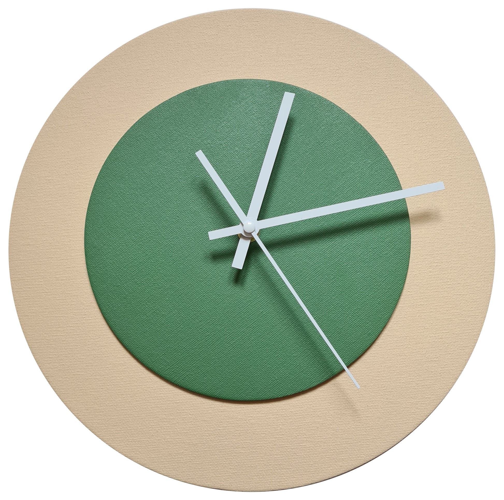 Pop Art Wanduhr Creme Laubgrün mit  weißen Zeigern 30 cm rund