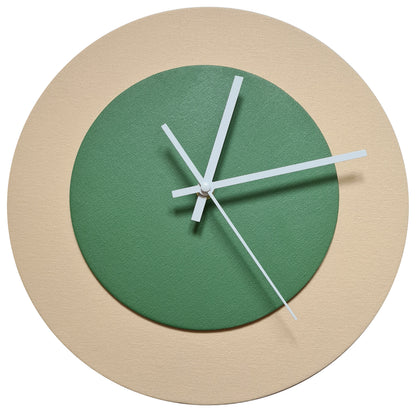 Pop Art Wanduhr Creme Laubgrün mit  weißen Zeigern 30 cm rund