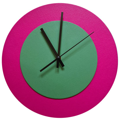 Pop Art Wanduhr Magenta  Laubgrün mit schwarzen Zeigern 30 cm rund
