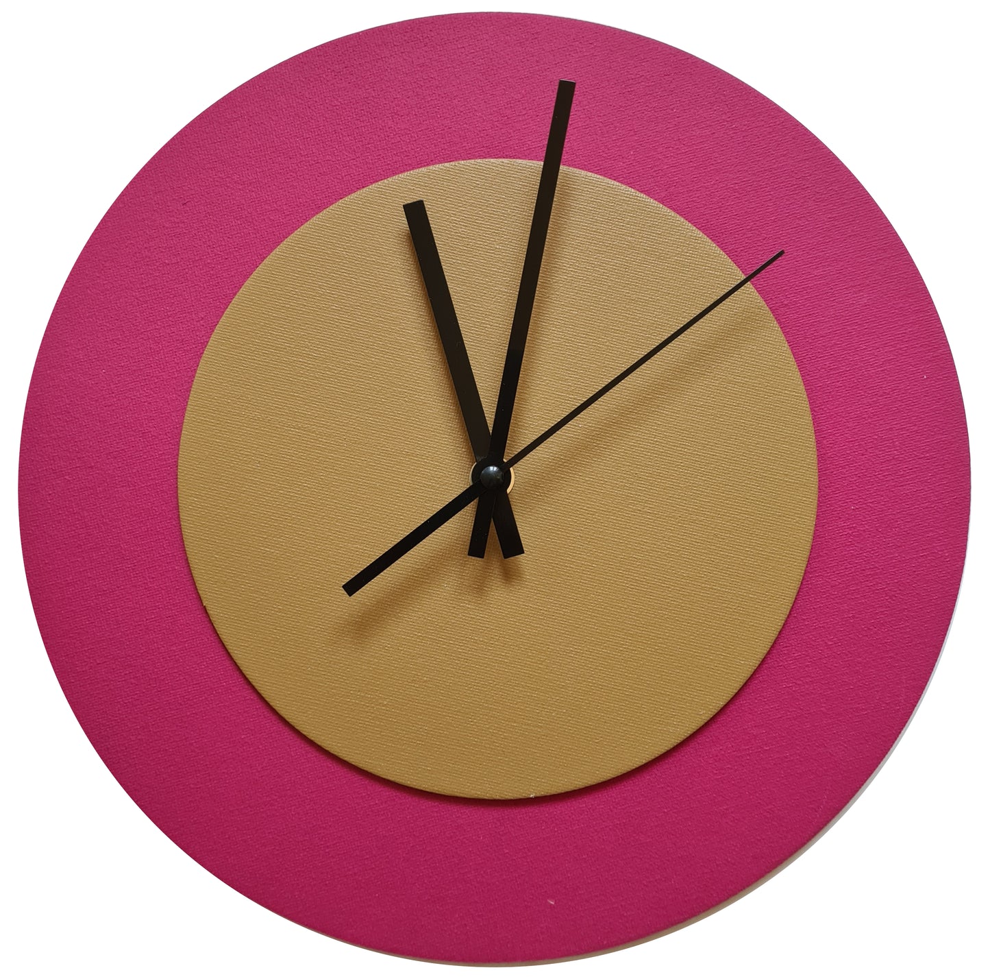 Pop Art Wanduhr Magenta  Hellbraun mit schwarzen Zeigern 30 cm rund
