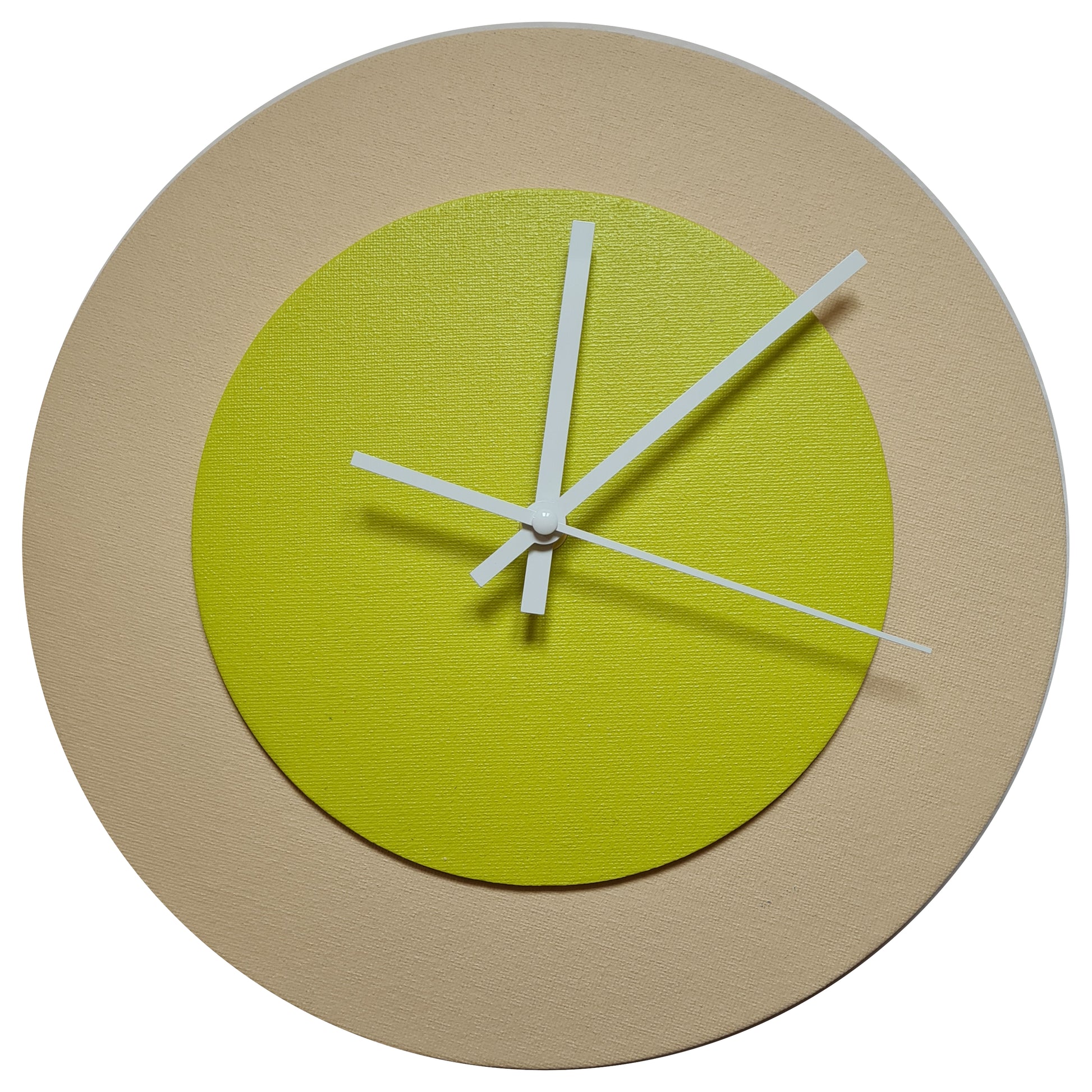 Pop Art Wanduhr Creme Olivgrün mit  weißen Zeigern 30 cm rund