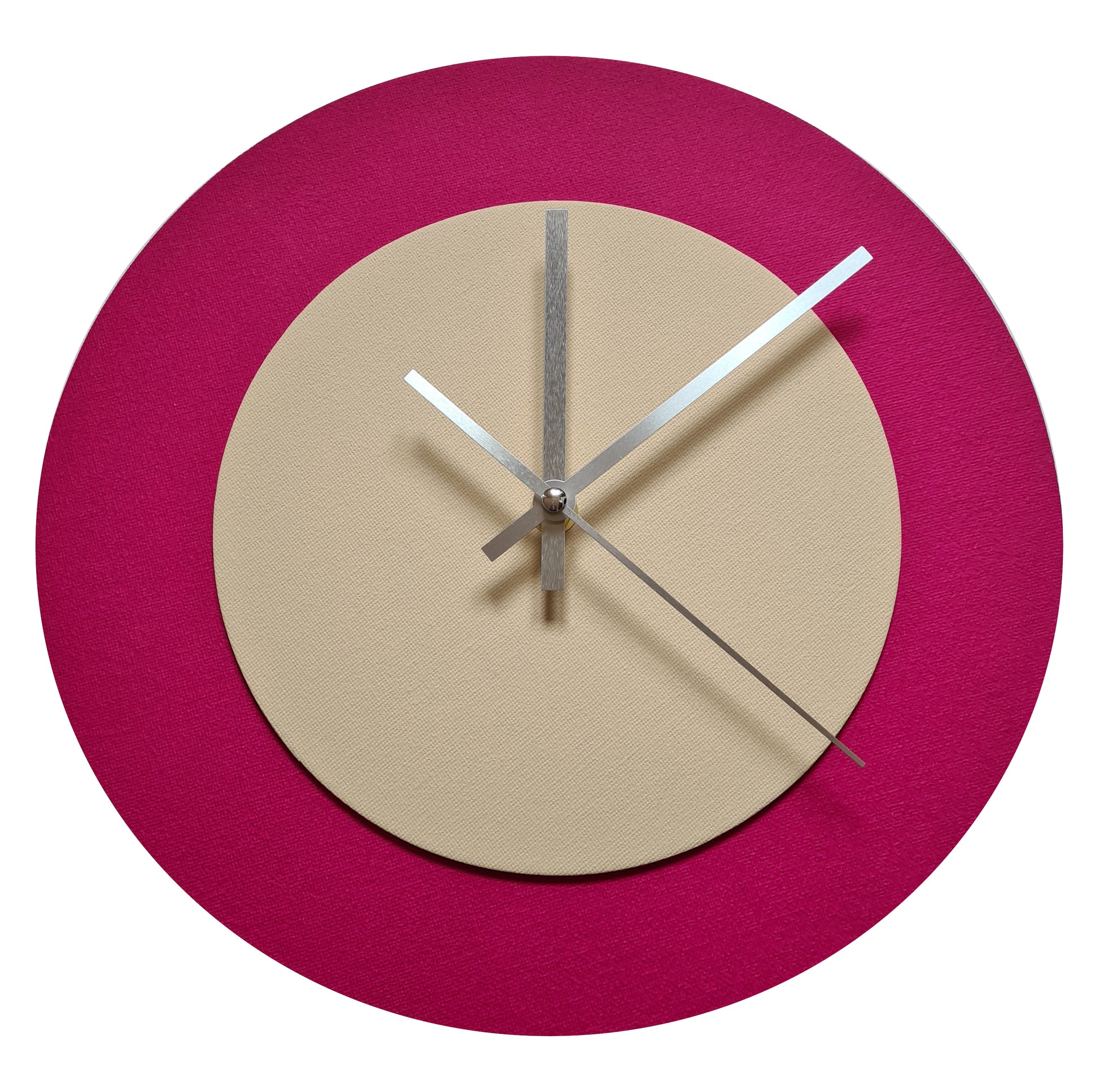 Pop Art Wanduhr Magenta  Cremefarben mit silbernen Zeigern 30 cm rund
