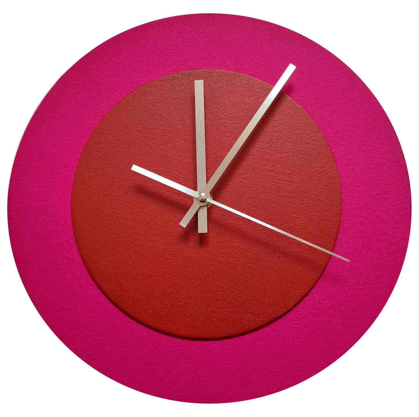 Pop Art Wanduhr Magenta  Hellrot mit silbernen Zeigern 30 cm rund
