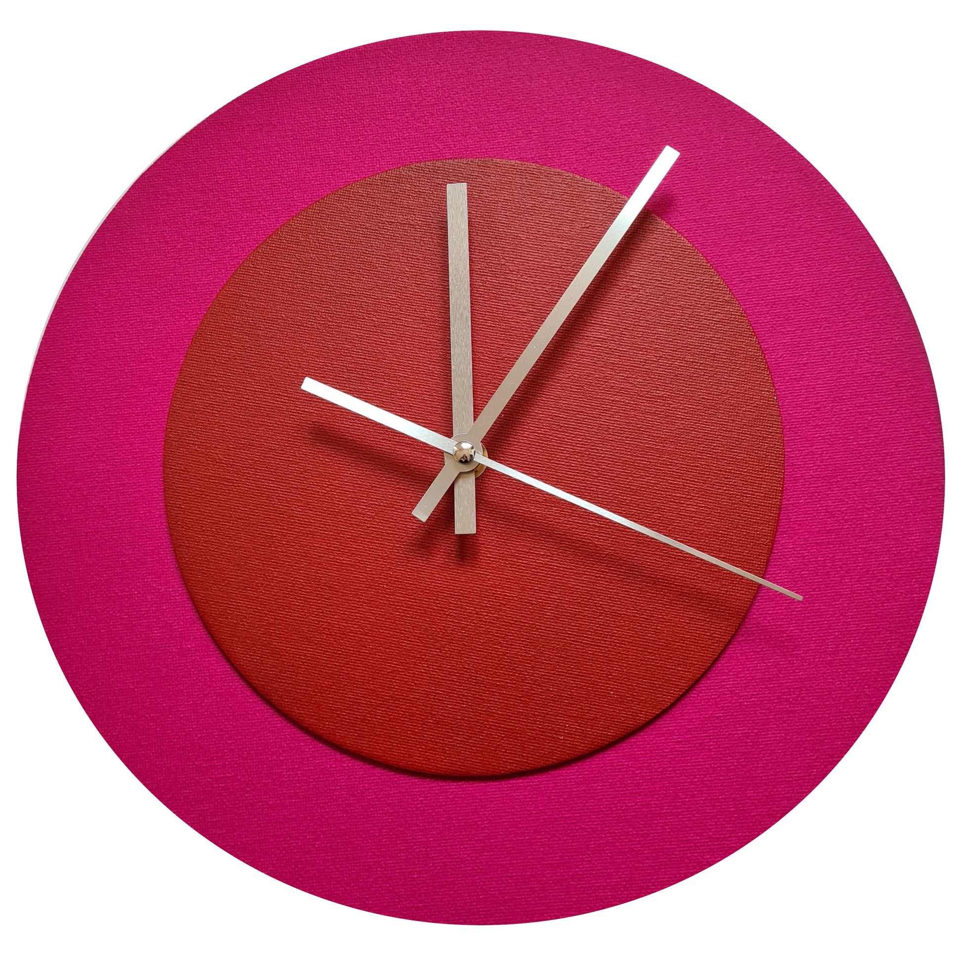 Pop Art Wanduhr Magenta  Hellrot mit silbernen Zeigern 30 cm rund
