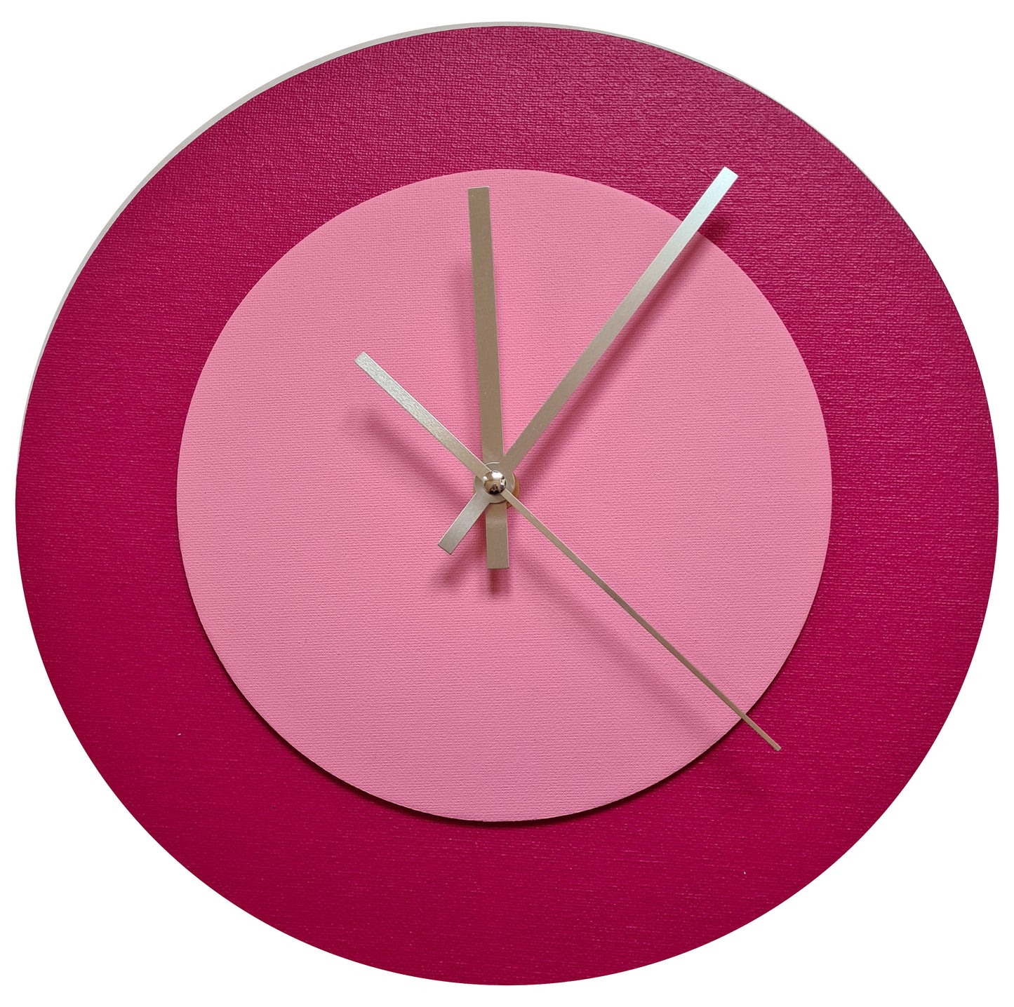 Pop Art Wanduhr Magenta  Rosafarben mit silbernen Zeigern 30 cm rund
