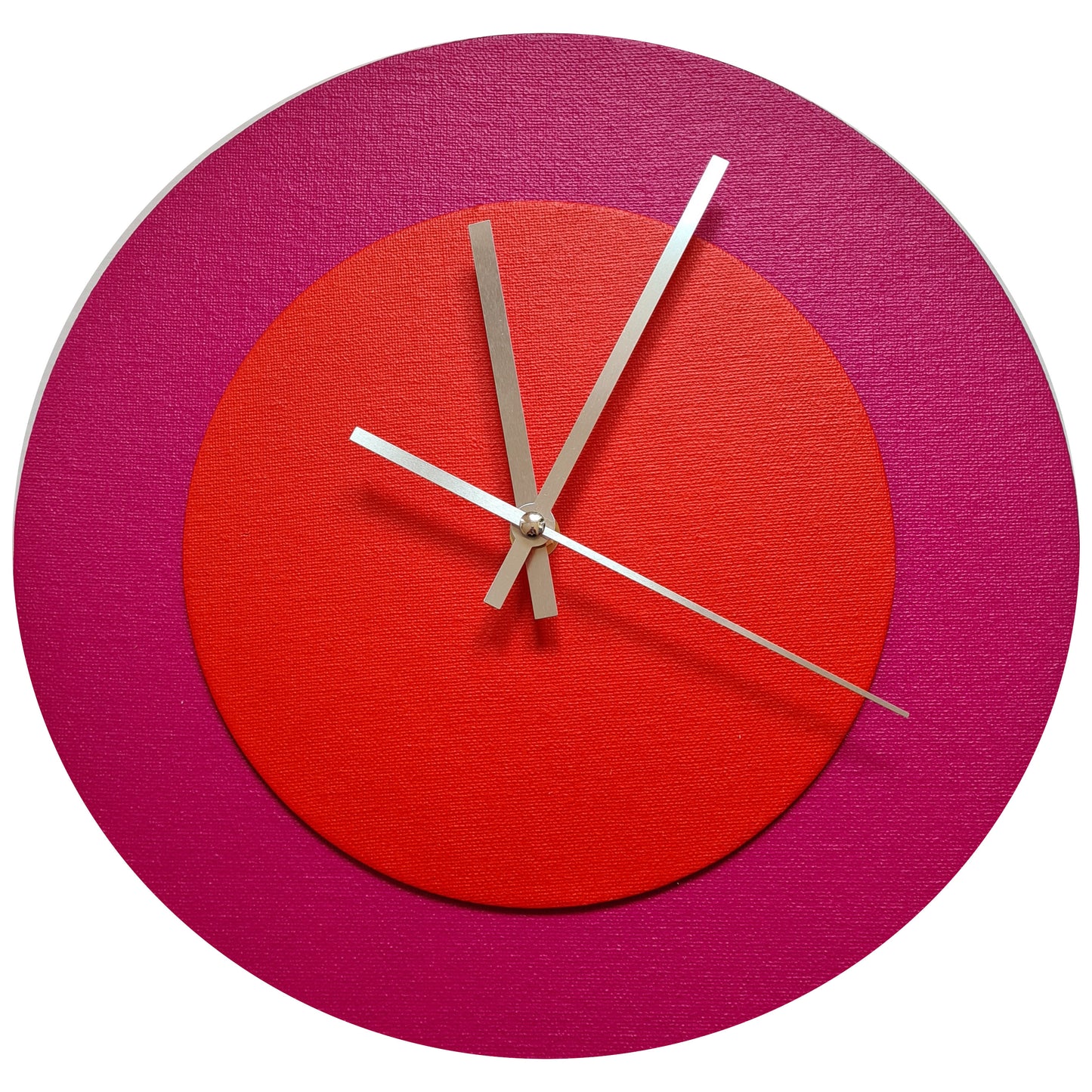 Pop Art Wanduhr Magenta  Hellrot mit silbernen Zeigern 30 cm rund
