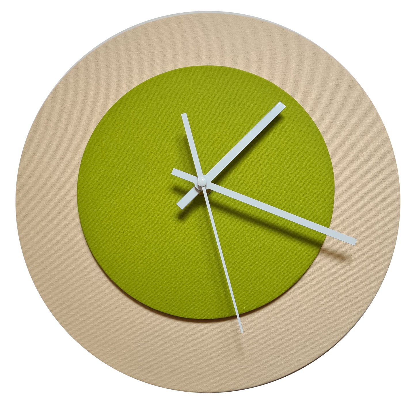 Pop Art Wanduhr Creme Olivgrün mit  weißen Zeigern 30 cm rund
