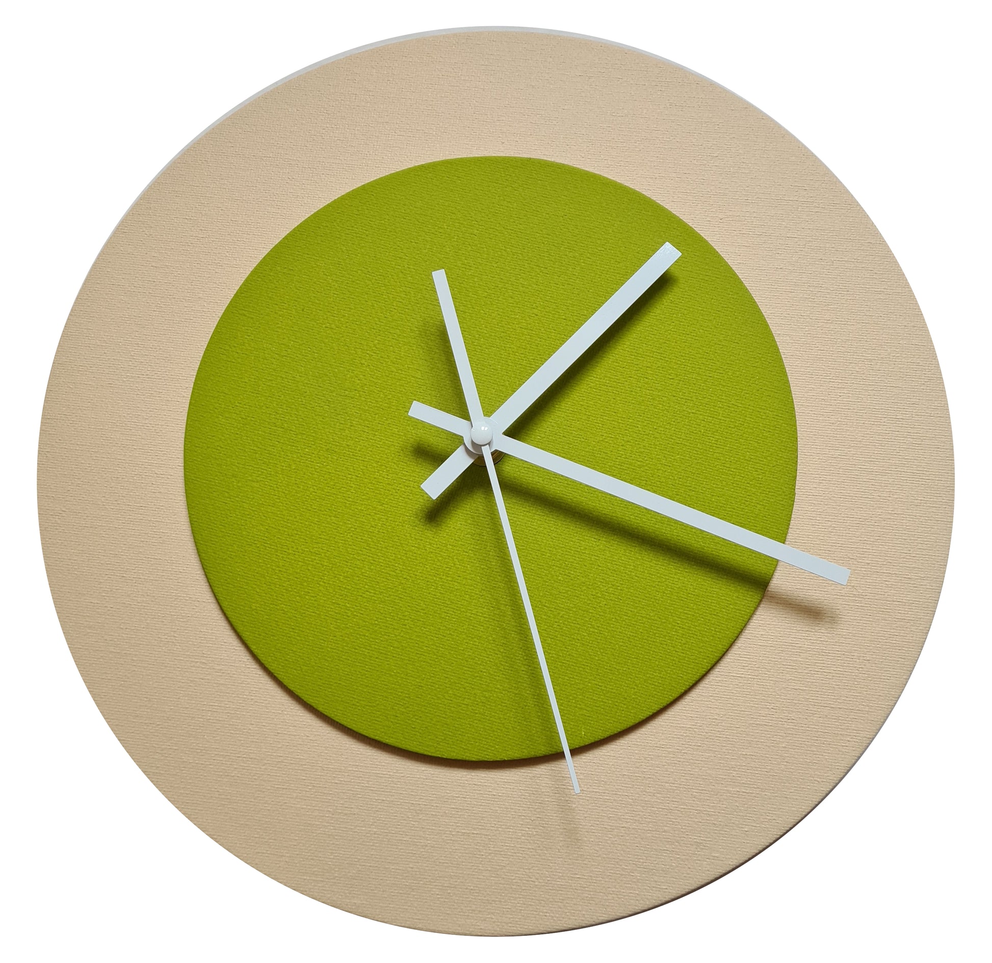 Pop Art Wanduhr Creme Olivgrün mit  weißen Zeigern 30 cm rund