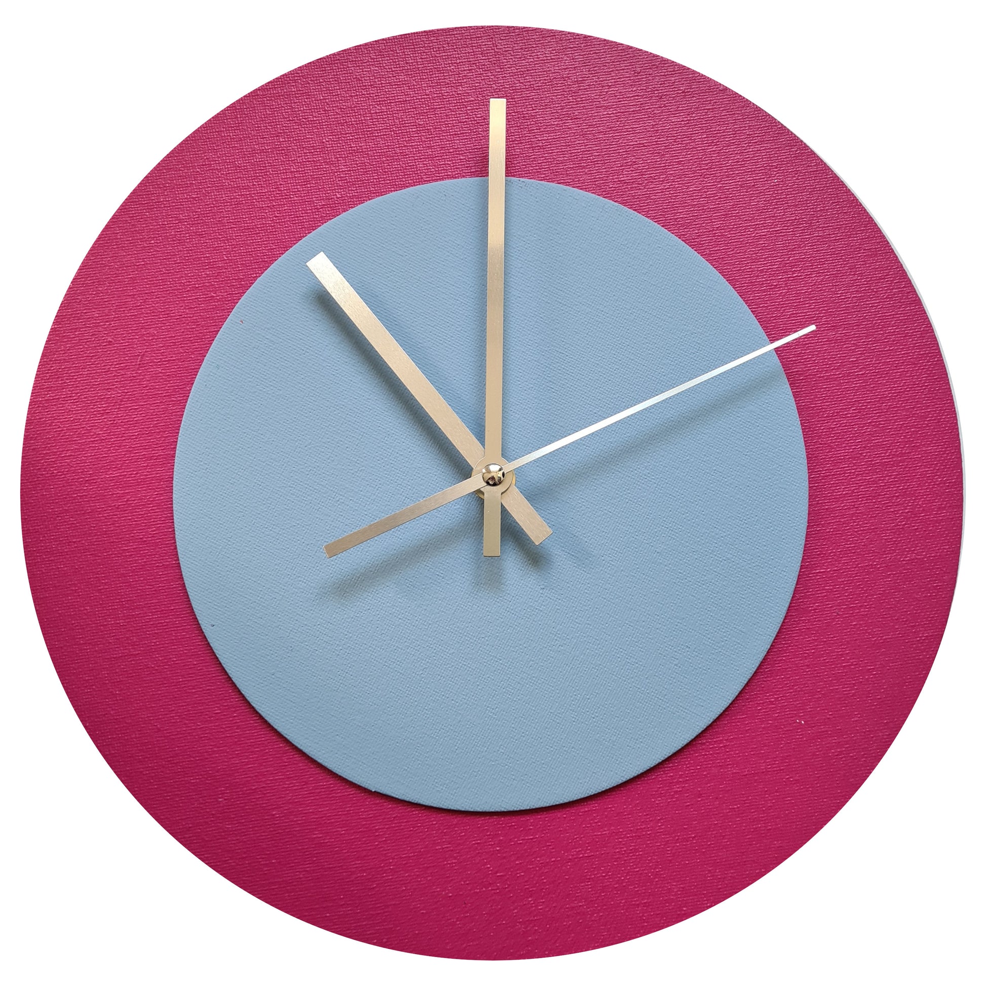 Pop Art Wanduhr Magenta Hellblau  mit silbernen Zeigern 30 cm rund
