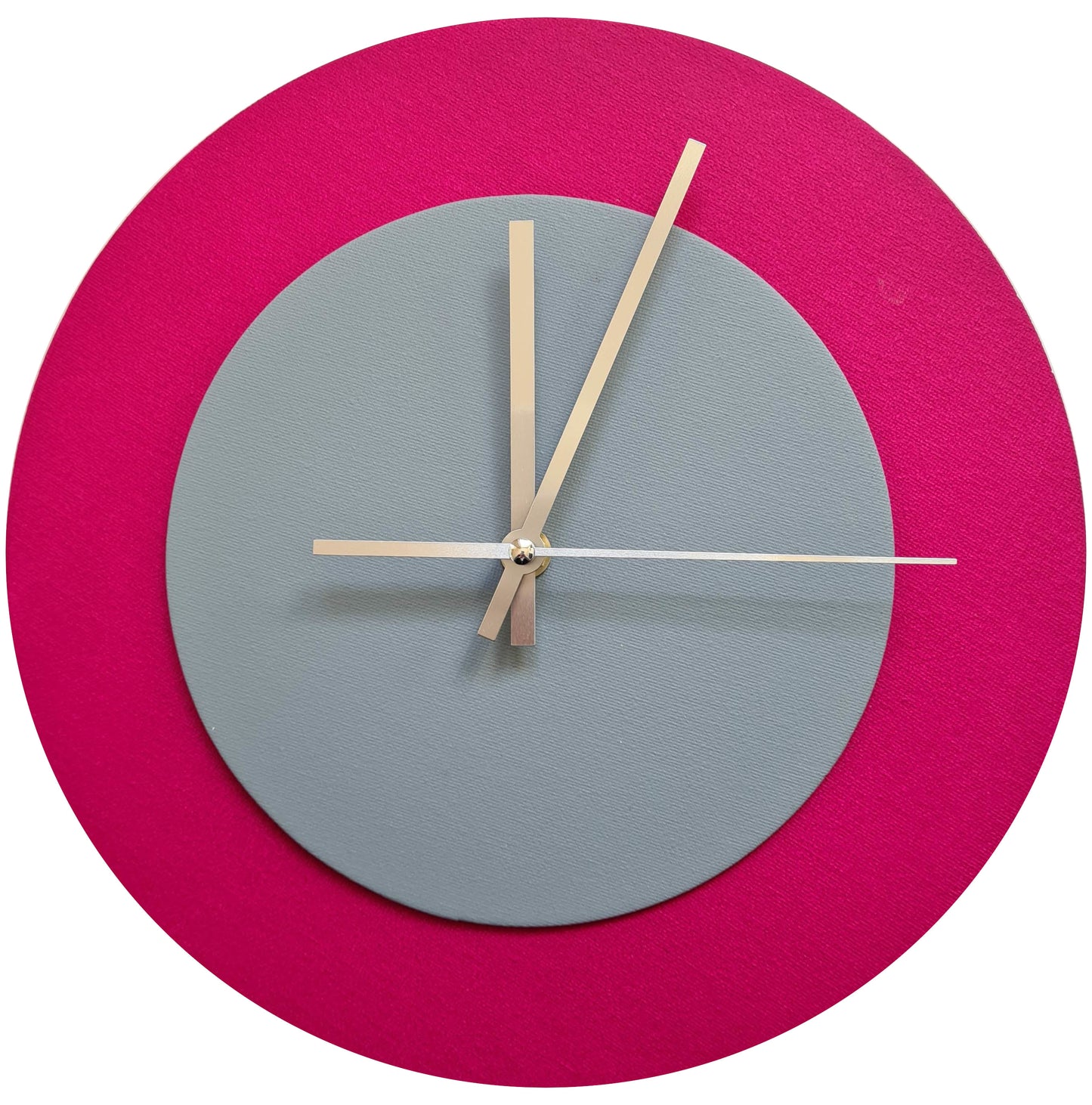 Pop Art Wanduhr Magenta  Grau mit silbernen Zeigern 30 cm rund
