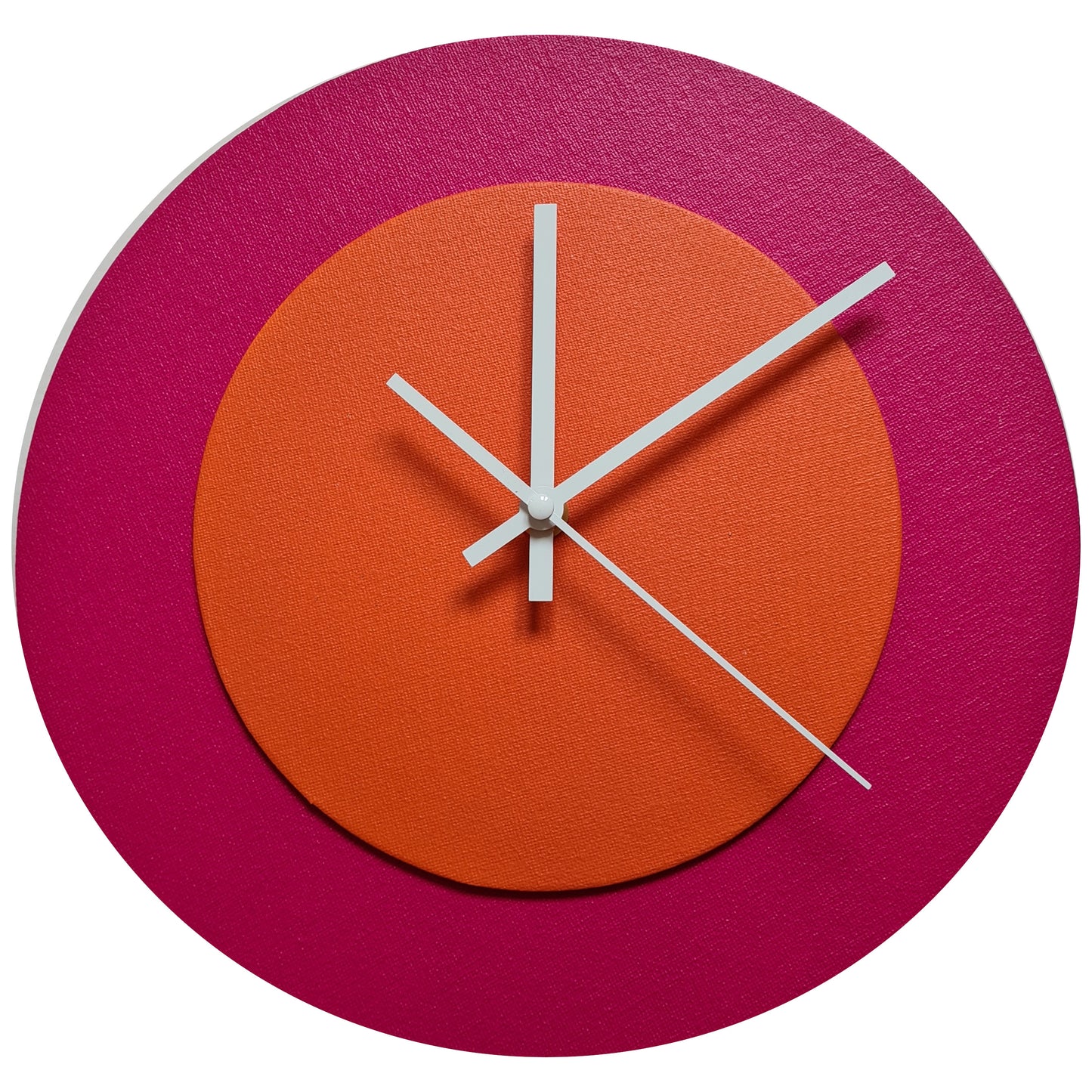 Pop Art Wanduhr Magenta  Orangefarben mit weißen Zeigern 30 cm rund
