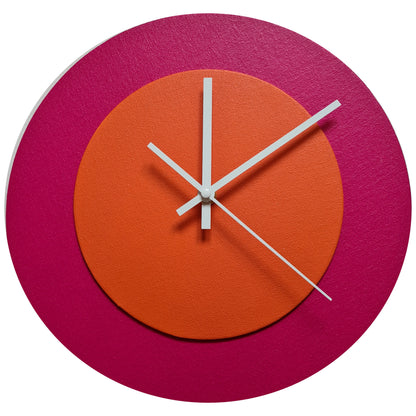 Pop Art Wanduhr Magenta  Orangefarben mit weißen Zeigern 30 cm rund
