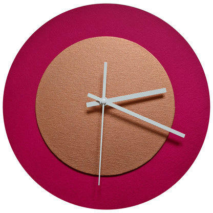 Pop Art Wanduhr Magenta  Bronzefarben mit  weißen Zeigern 30 cm rund
