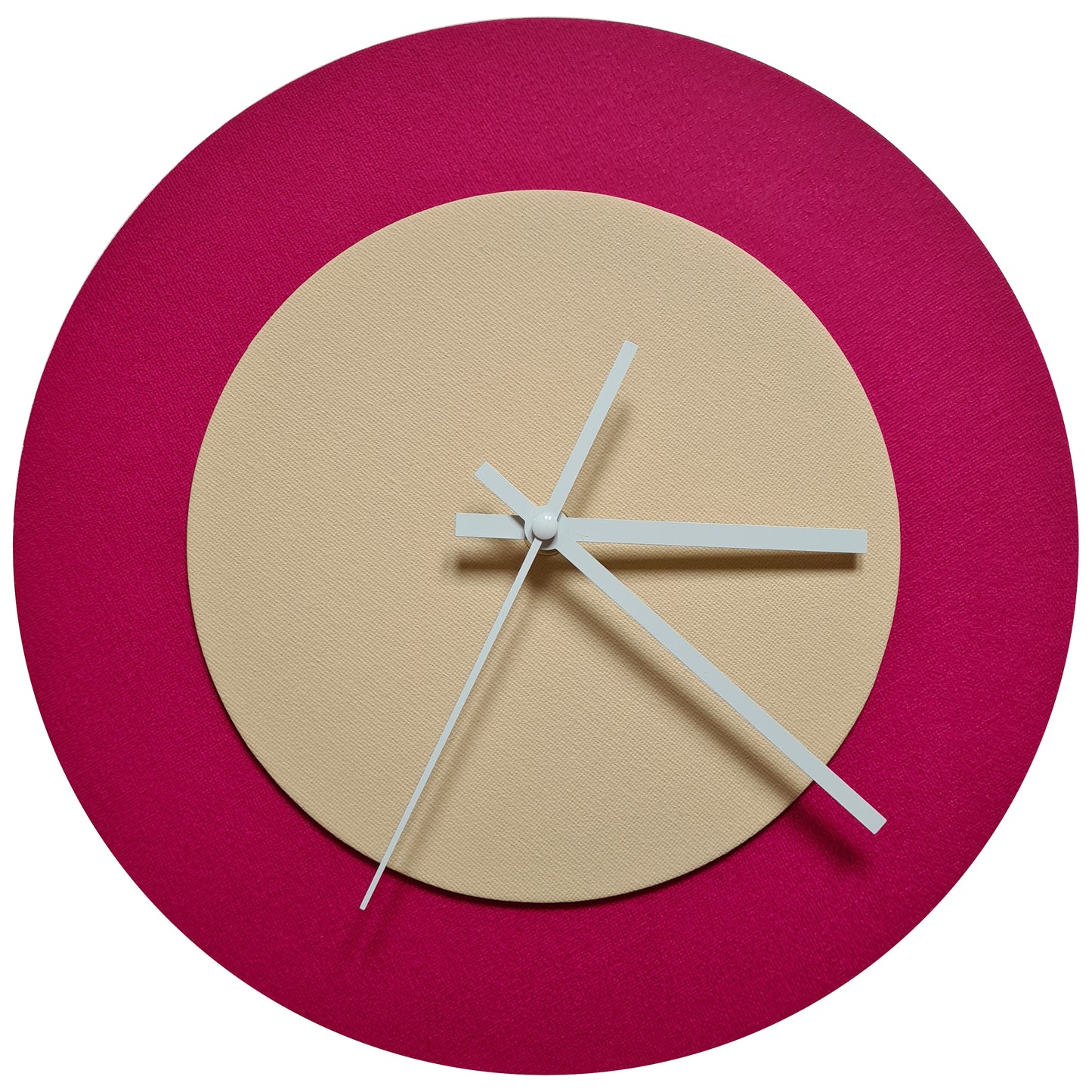 Pop Art Wanduhr Magenta  Cremefarben mit weißen Zeigern 30 cm rund
