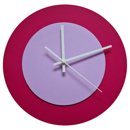 Pop Art Wanduhr Magenta  Fliederfarben mit weißen Zeigern 30 cm rund
