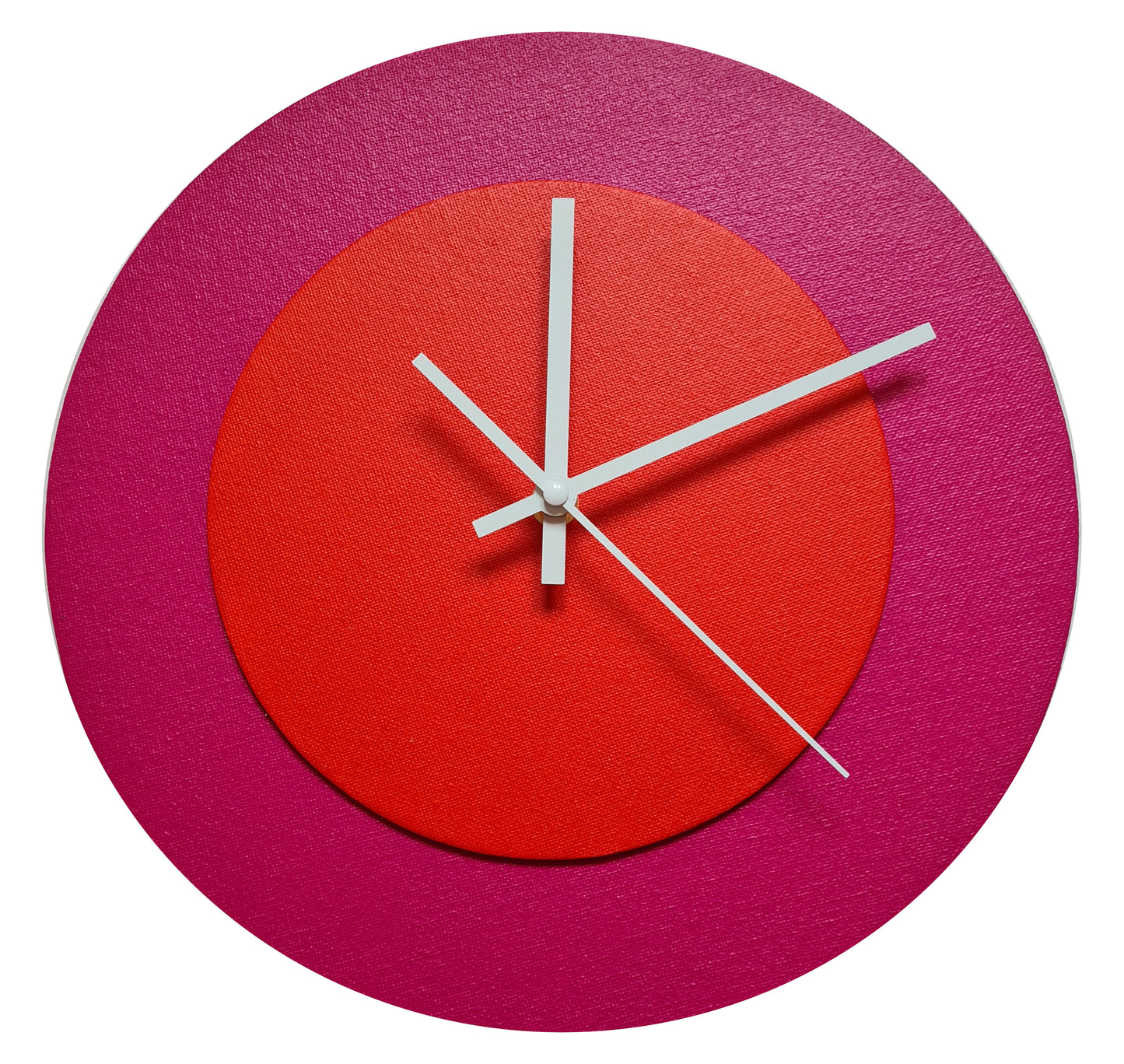 Pop Art Wanduhr Magenta  Orangefarben mit weißen Zeigern 30 cm rund
