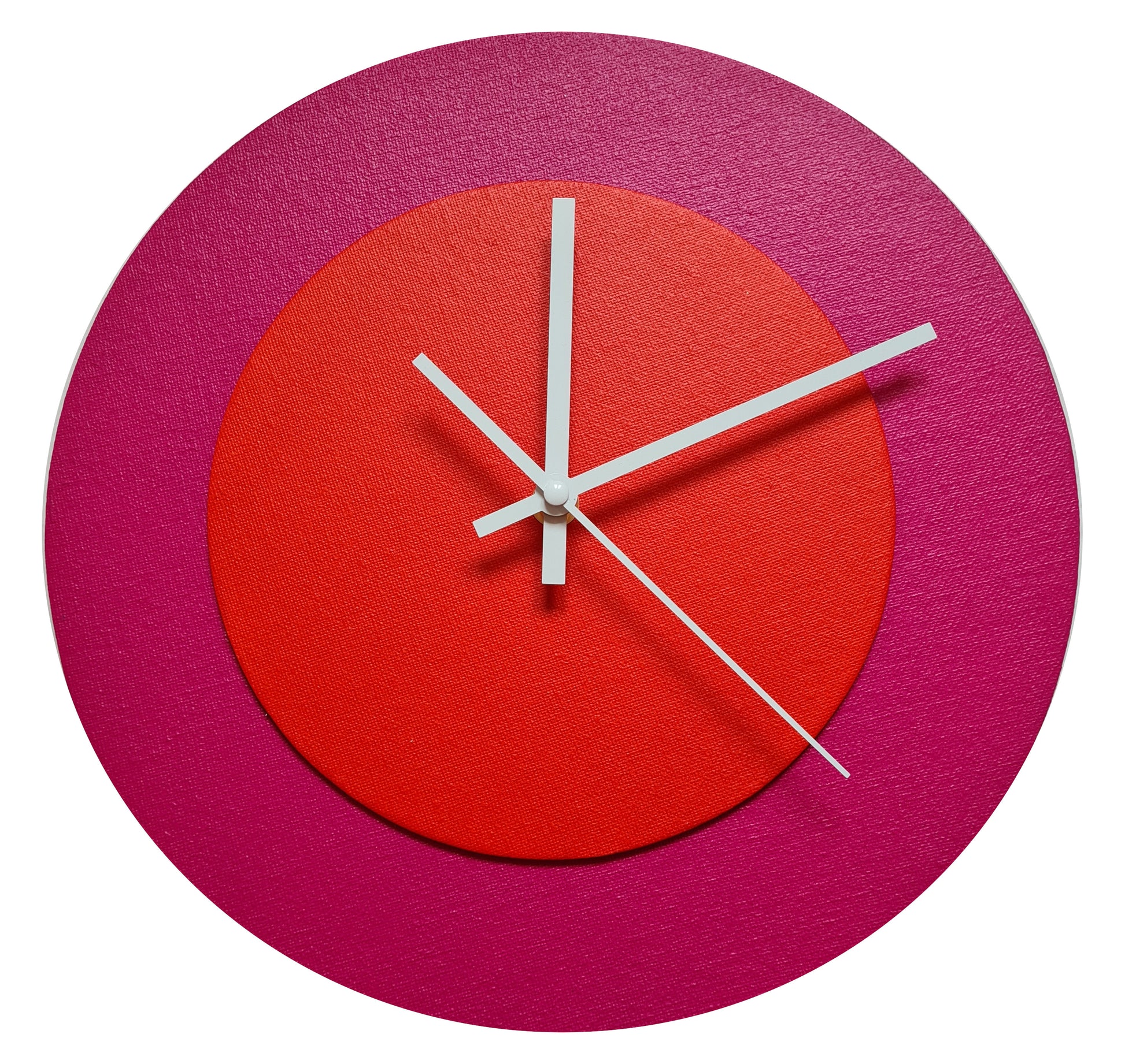 Pop Art Wanduhr Magenta  Orangefarben mit weißen Zeigern 30 cm rund
