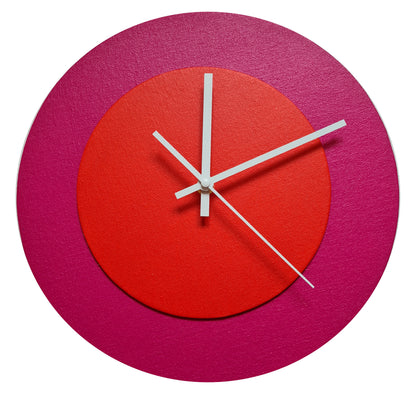 Pop Art Wanduhr Magenta  Orangefarben mit weißen Zeigern 30 cm rund
