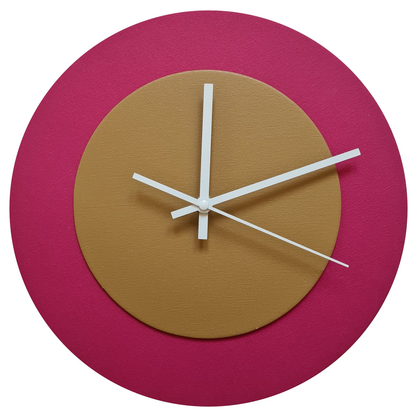 Pop Art Wanduhr Magenta  Hellbraun mit weißen Zeigern 30 cm rund
