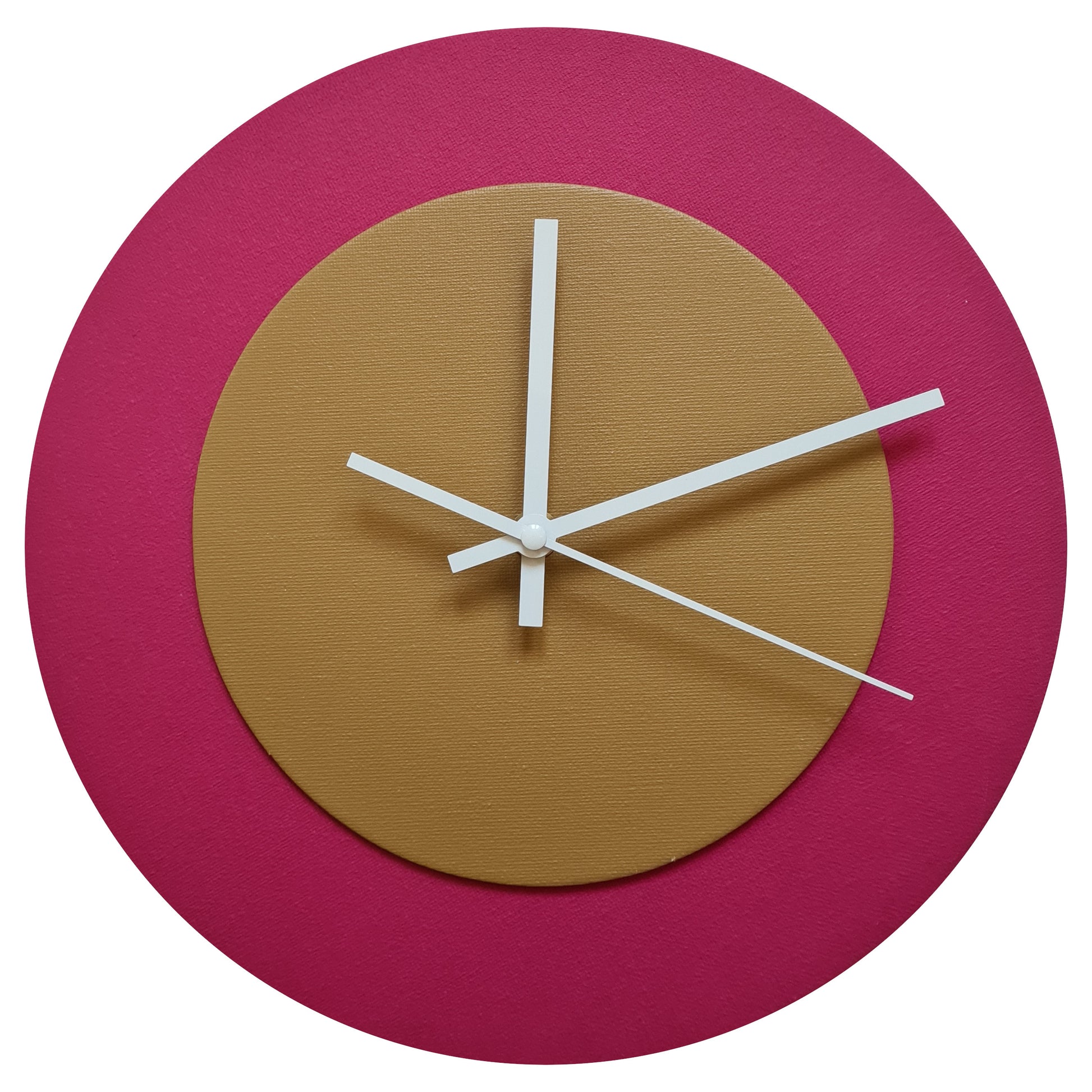 Pop Art Wanduhr Magenta  Hellbraun mit weißen Zeigern 30 cm rund
