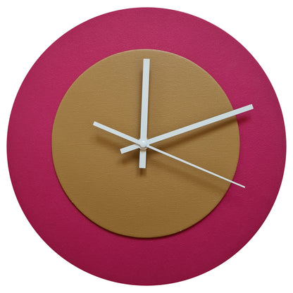 Pop Art Wanduhr Magenta  Hellbraun mit weißen Zeigern 30 cm rund
