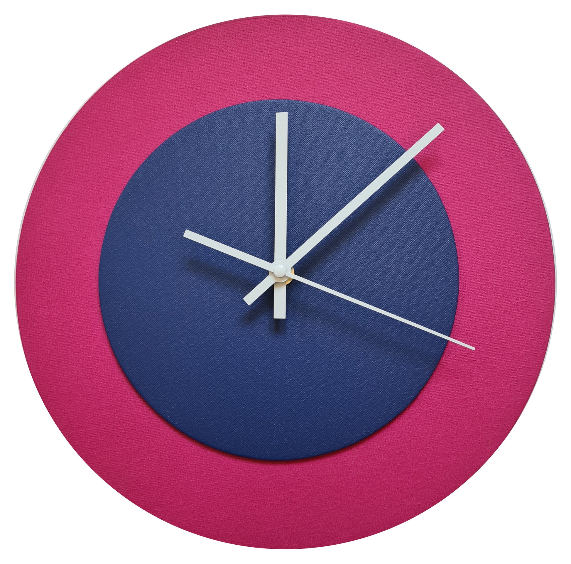 Pop Art Wanduhr Magenta  Dunkelblau mit weißen Zeigern 30 cm rund
