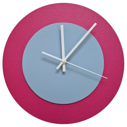 Pop Art Wanduhr Magenta  Grau mit weißen Zeigern 30 cm rund
