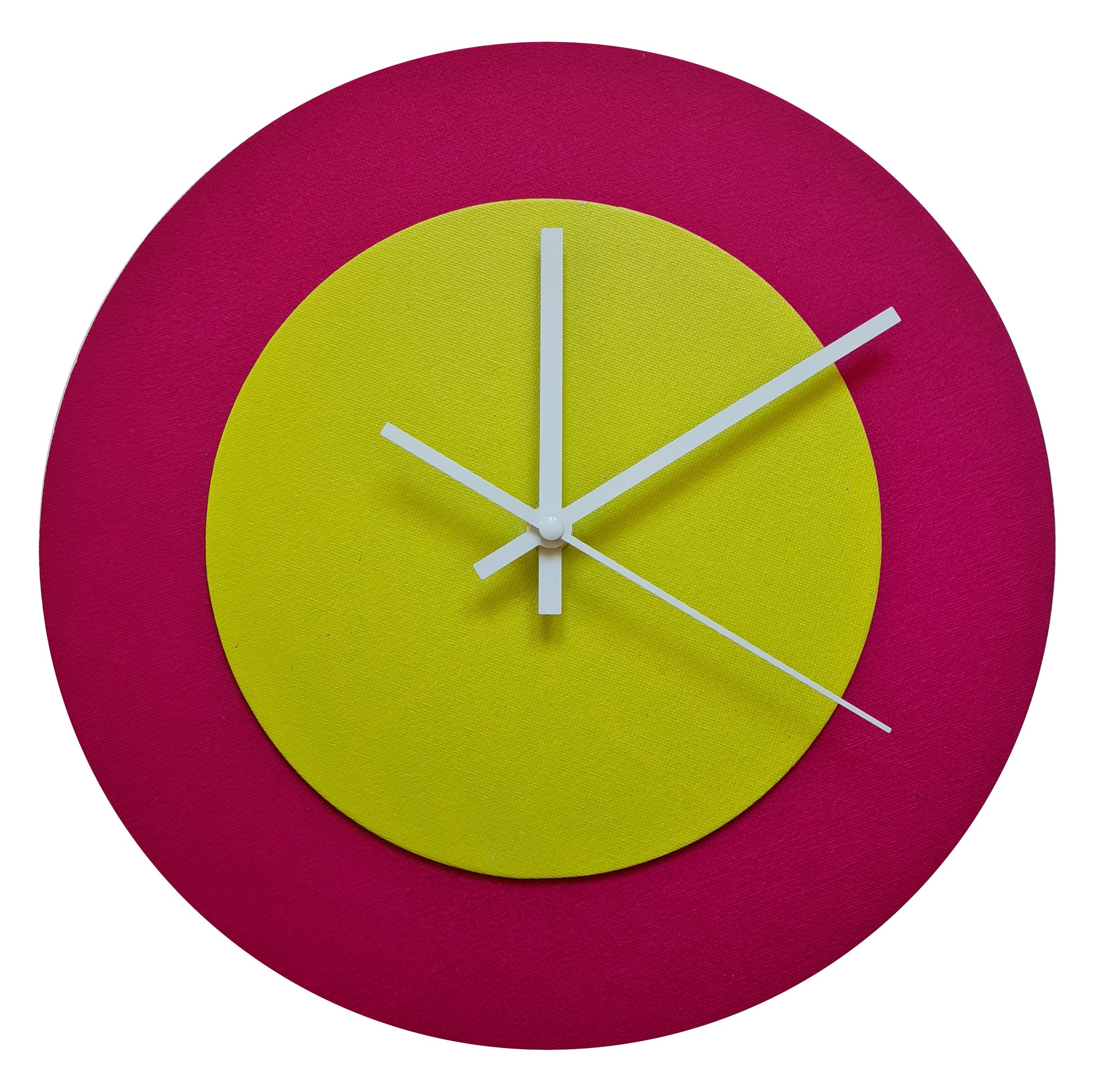 Pop Art Wanduhr Magenta  Farngrün mit weißen Zeigern 30 cm rund
