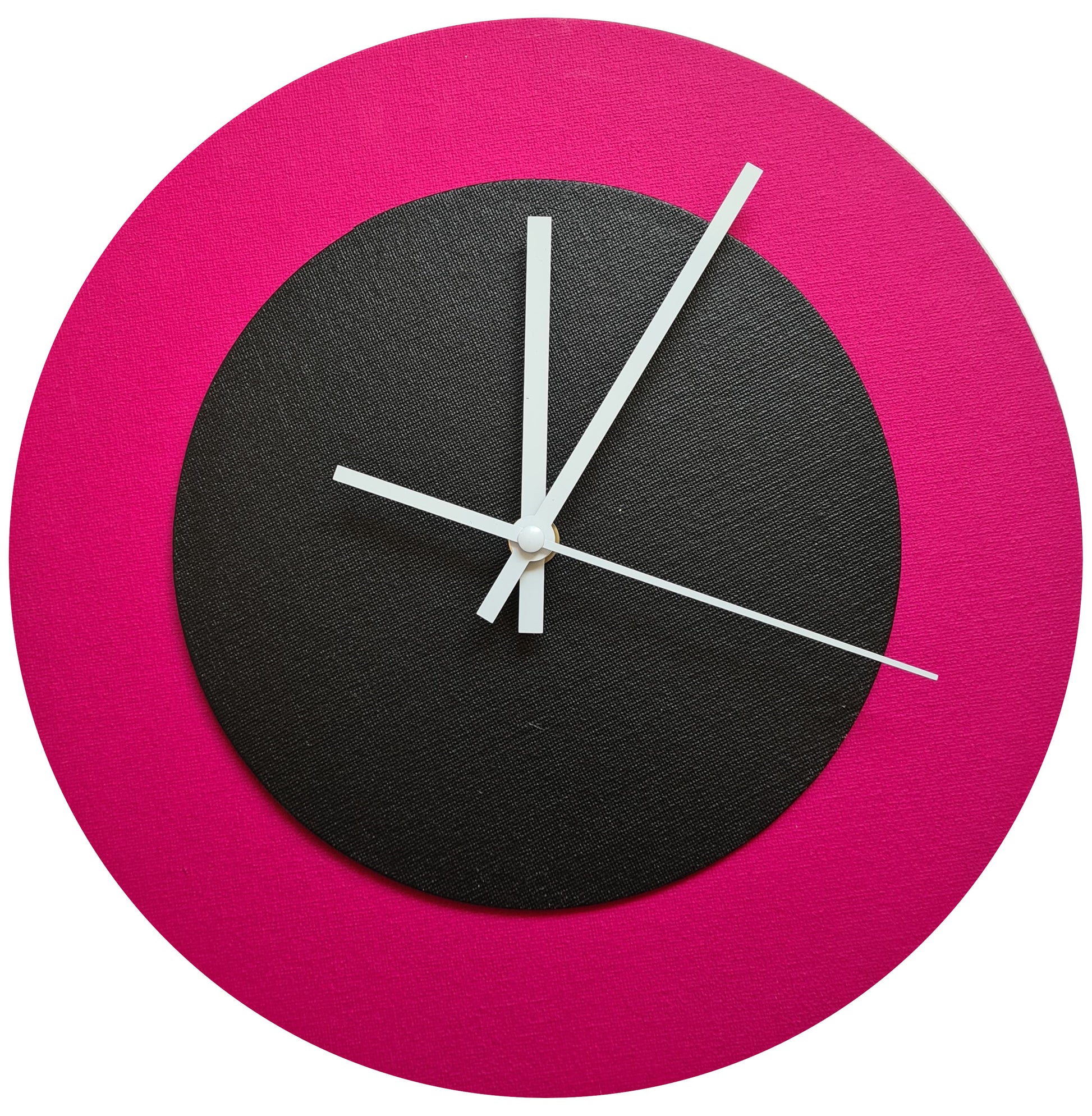 Pop Art Wanduhr Magenta  Schwarz mit weißen Zeigern 30 cm rund
