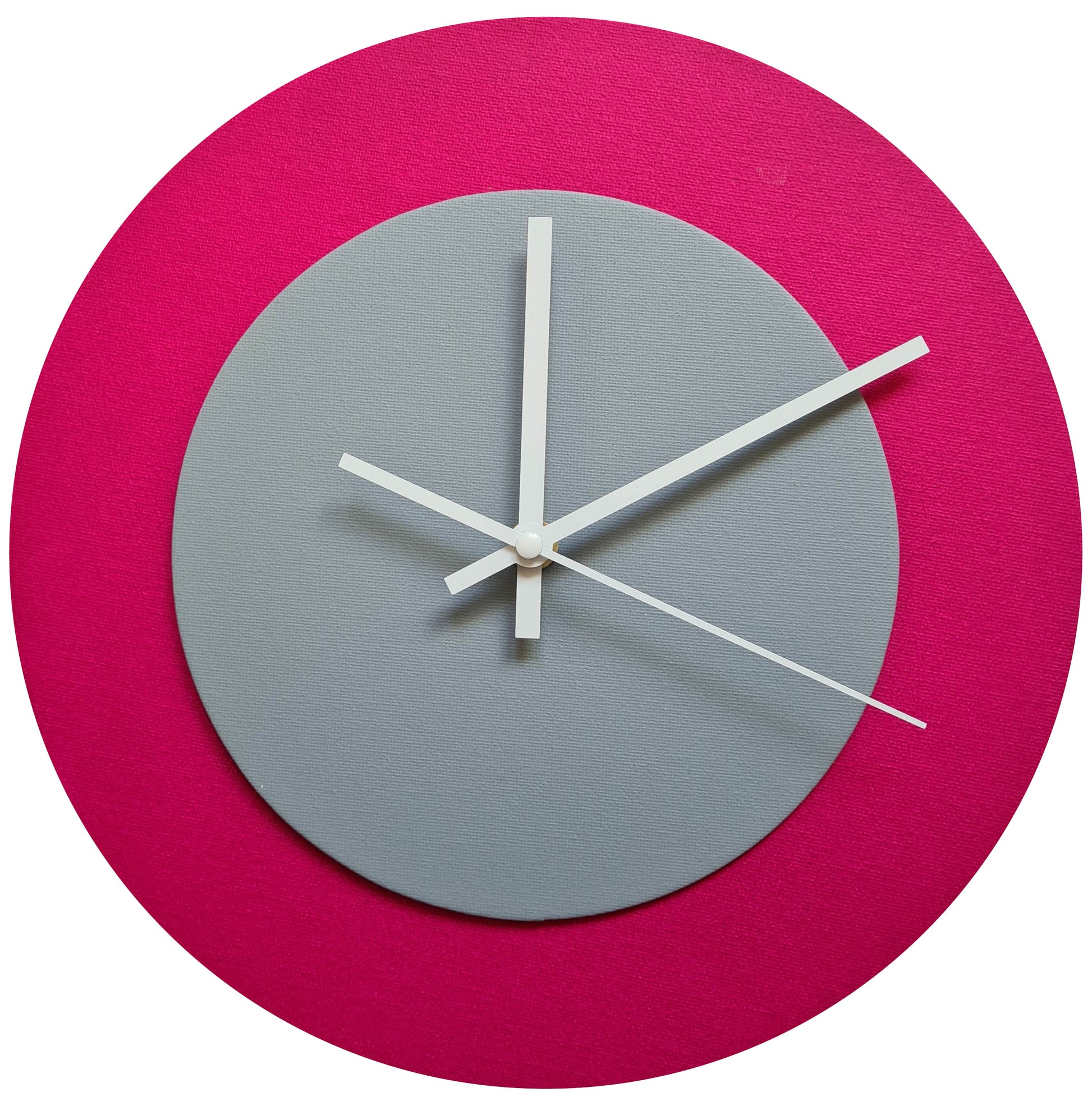 Pop Art Wanduhr Magenta  Grau mit weißen Zeigern 30 cm rund
