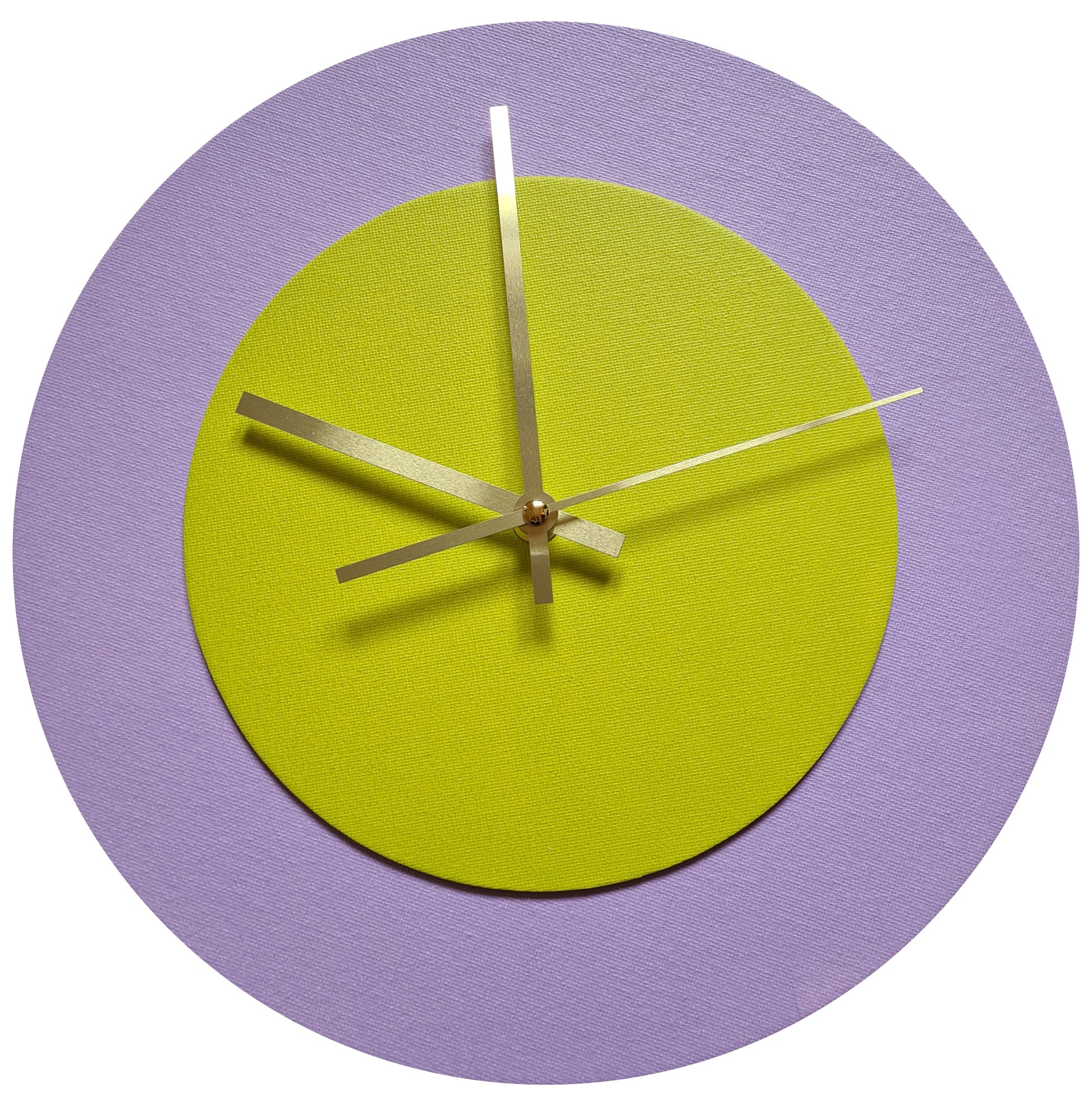 Pop Art Wanduhr Flieder  Farngrün mit goldenen Zeigern 30 cm rund
