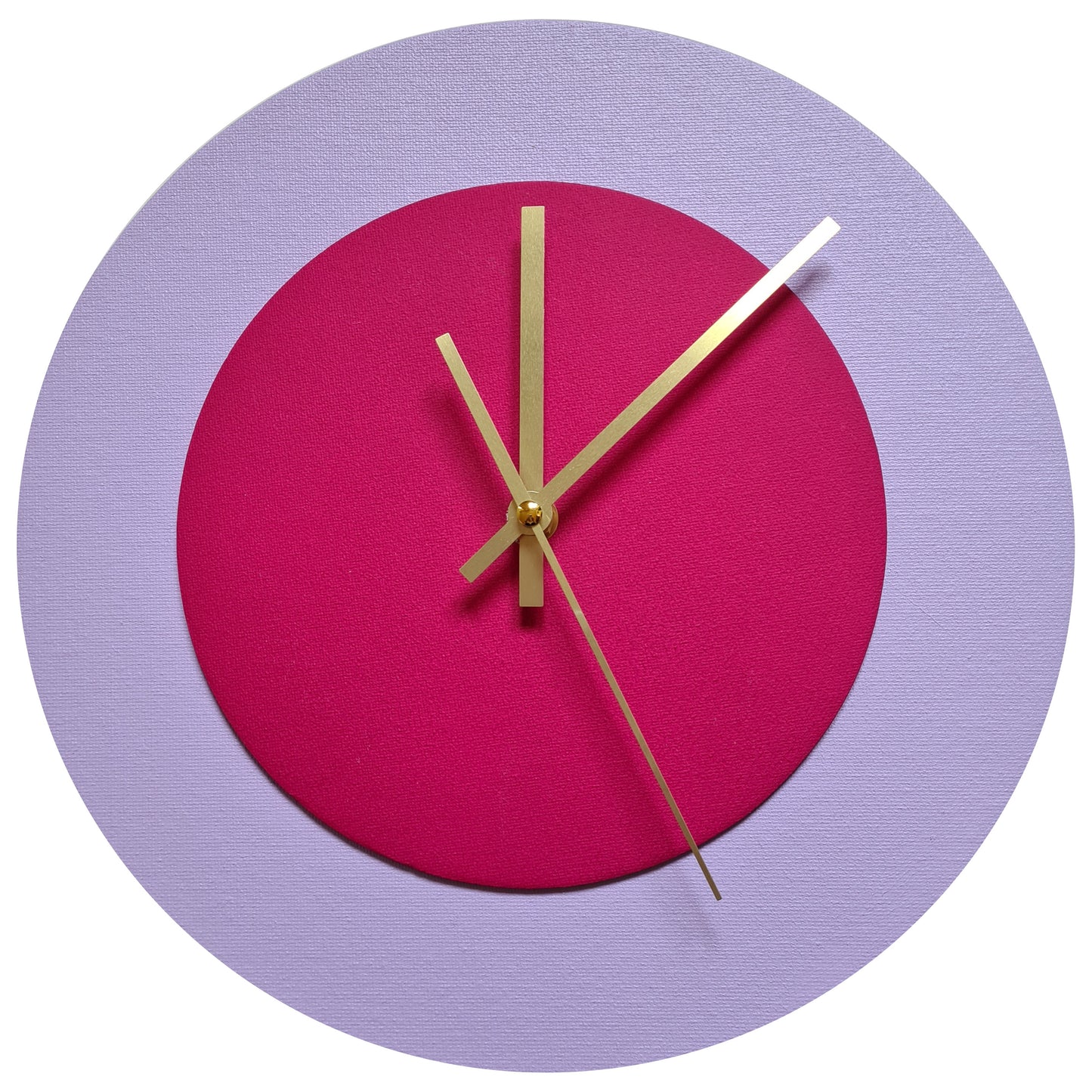 Pop Art Wanduhr Flieder  Magentafarben mit goldenen Zeigern 30 cm rund

