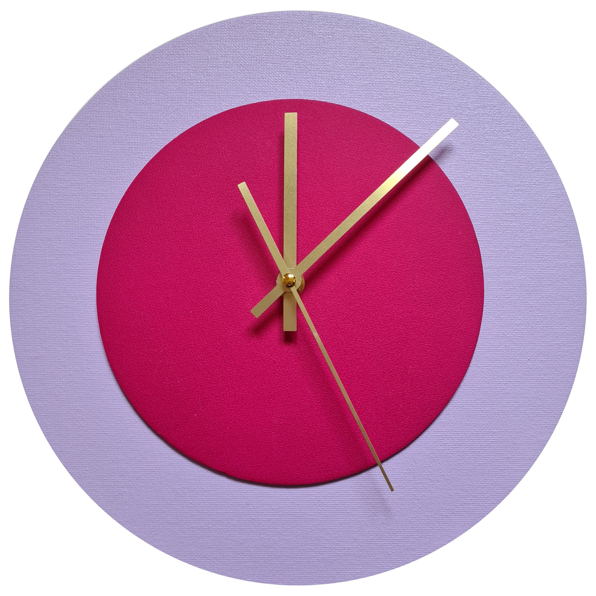 Pop Art Wanduhr Flieder  Magentafarben mit goldenen Zeigern 30 cm rund
