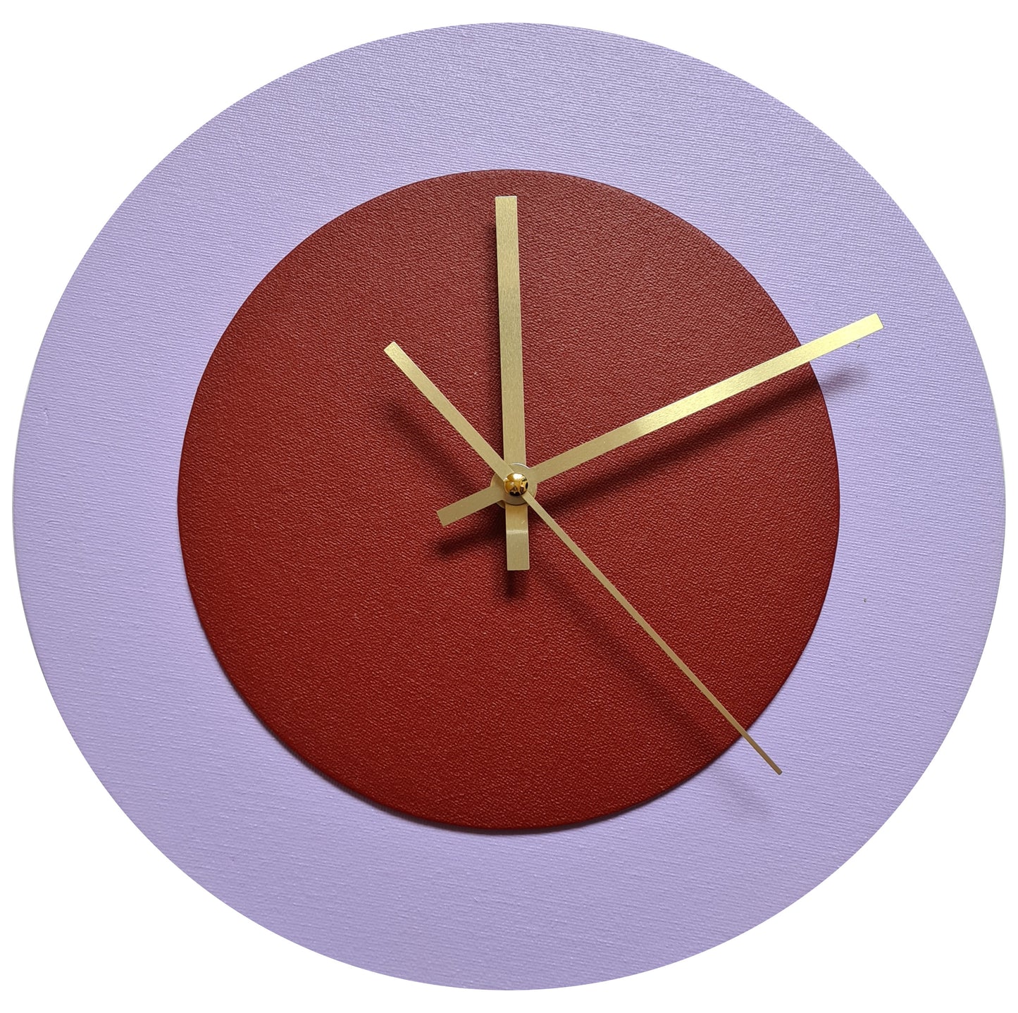Pop Art Wanduhr Flieder  Dunkelrot mit goldenen Zeigern 30 cm rund
