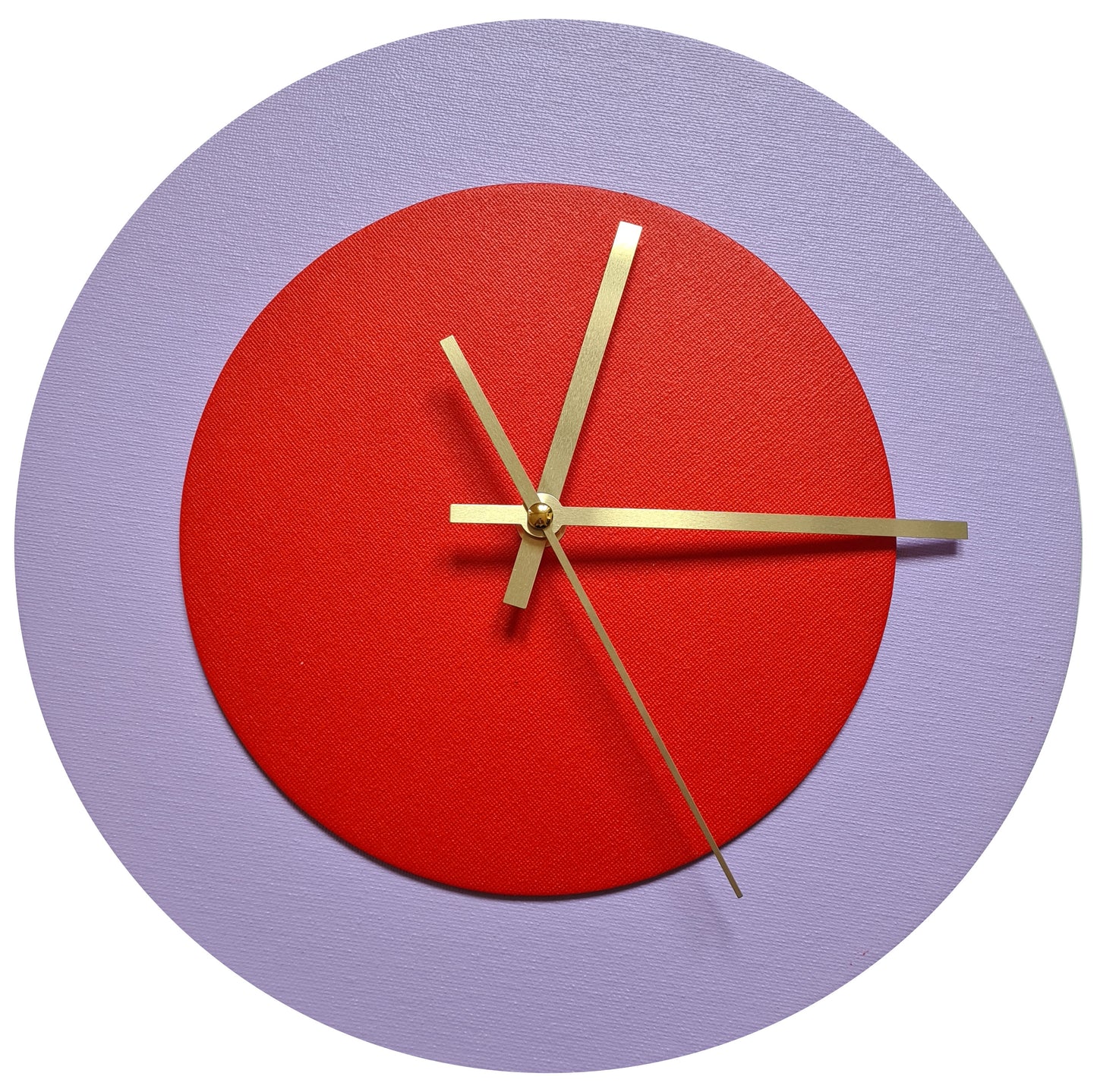 Pop Art Wanduhr Flieder  Hellrot mit goldenen Zeigern 30 cm rund
